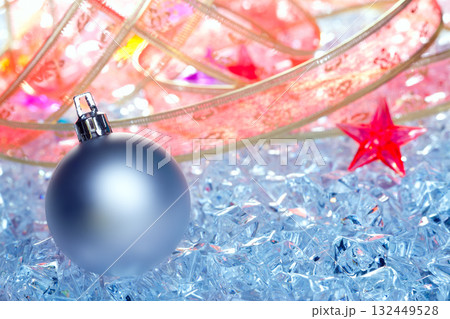 christmas baubles silver on winter ice 132449528