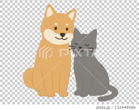 寄り添って座る犬と猫のイラスト 寄り添って座る犬と猫のイラスト 132449560