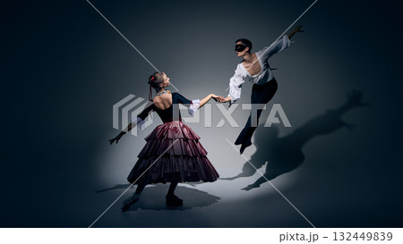 Holding balance. Ballet duet captured in dynamic pose with emotional precision. 132449839