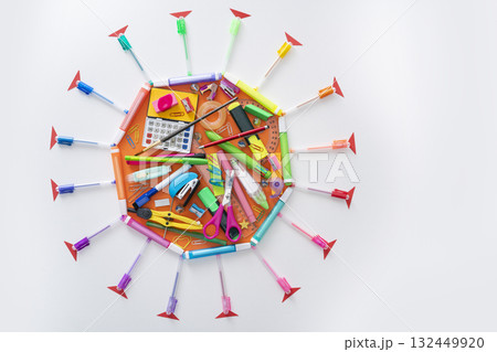 COVID-19 Coronavirus education concept with school supplies COVID-19 Coronavirus education concept with school supplies 132449920
