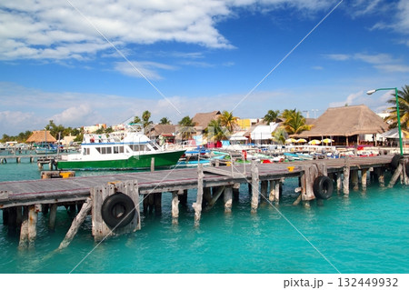 Isla Mujeres island dock port pier colorful Mexico 132449932