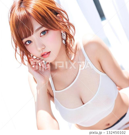 白いキャミソールを着た若い女性 132450102