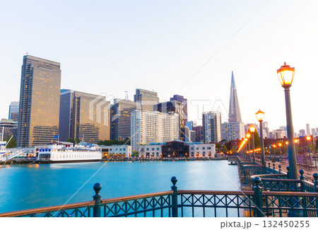 San Francisco Pier 7 sunset in California 132450255