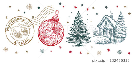 Hand-drawn Christmas Ornaments and Cookie Collection Hand-drawn Christmas Ornaments and Cookie Collection 132450333