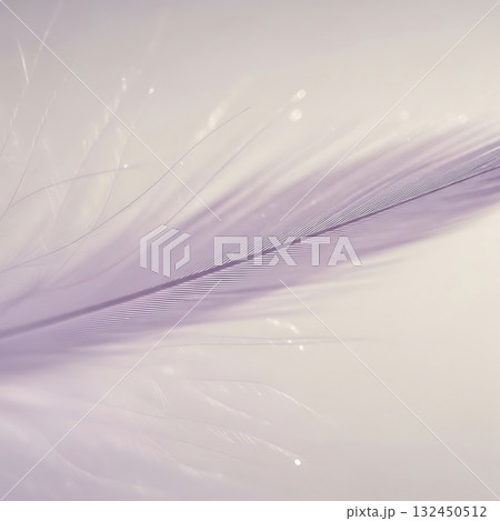 Delicate pastel purple feather drifts softly, evoking a serene sense of lightness and gentle motion against a dreamy, blurred background. 132450512