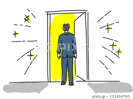 ドアの向こうの明るい世界へ足を踏み出すビジネスマン 132450793