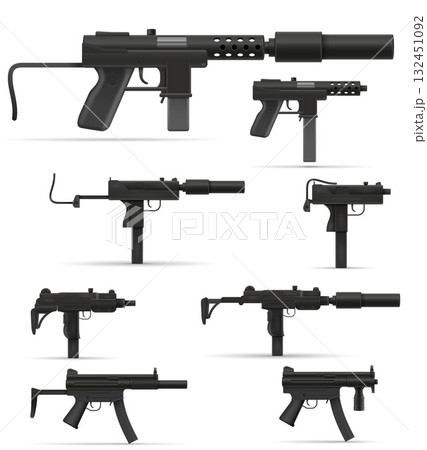 hand gun machine weapons cartoon stock vector illustration 132451092