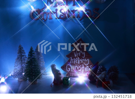 クリスマスツリーの下で輝くイルミネーションの中で クリスマスツリーの下で輝くイルミネーションの中で 132451718