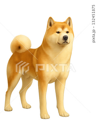 秋田犬（赤茶）の透過素材｜日本の伝統犬種・堂々とした姿の写実イラスト 132451875