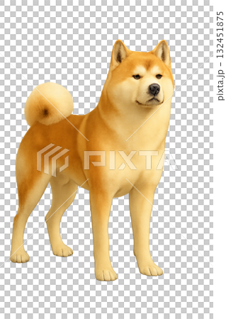 秋田犬（赤茶）の透過素材｜日本の伝統犬種・堂々とした姿の写実イラスト 132451875