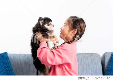 女の子と犬　チワワ 132452012