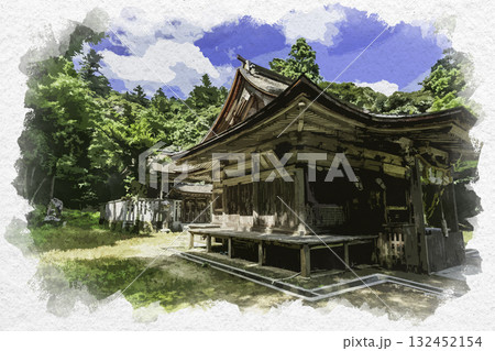 水彩画風　鳥取東照宮　社殿　鳥取県鳥取市 132452154