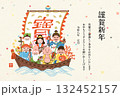 2026年年賀状テンプレート　七福神が乗った宝船のイラスト 132452157