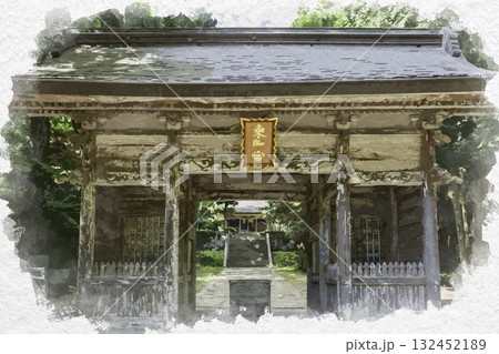 水彩画風　鳥取東照宮　随身門　鳥取県鳥取市 132452189