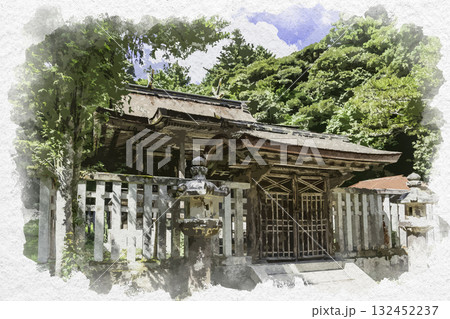 水彩画風　鳥取東照宮　唐門と本殿　鳥取県鳥取市 132452237