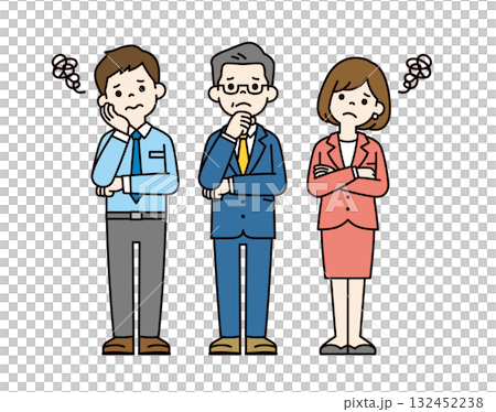 煩惱、憂慮、思考的男女商人全身向量插圖素材集_顏色 132452238