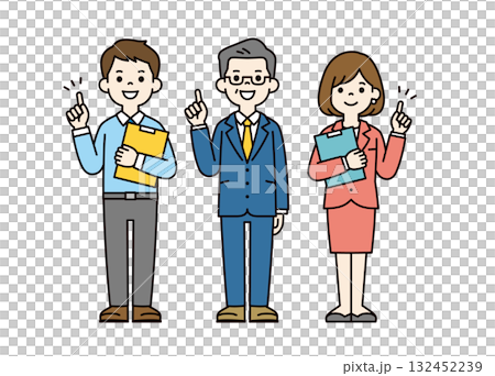 全身向量插圖集，年輕員工和年長經理用文件提出建議_顏色 132452239