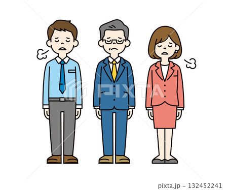疲れた表情でため息をつく、社長と男女の社員の全身ベクターイラスト素材セット_カラー 疲れた表情でため息をつく、社長と男女の社員の全身ベクターイラスト素材セット_カラー 132452241