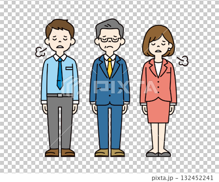 疲れた表情でため息をつく、社長と男女の社員の全身ベクターイラスト素材セット_カラー 疲れた表情でため息をつく、社長と男女の社員の全身ベクターイラスト素材セット_カラー 132452241