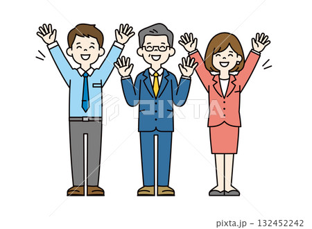 笑顔でバンザイする、経営者と従業員の男性と女性の全身ベクターイラスト素材セット_カラー 笑顔でバンザイする、経営者と従業員の男性と女性の全身ベクターイラスト素材セット_カラー 132452242