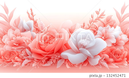 Elegant Floral Arrangement with Soft Coral and White Blooms on a Subtle Background 132452471