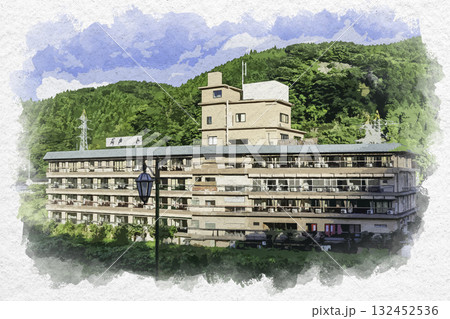 水彩画風　湯原温泉郷　湯快リゾート湯原温泉　輝乃湯　岡山県真庭市 132452536