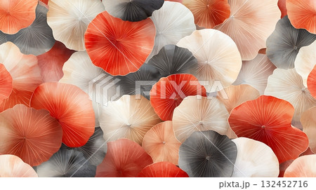 Vibrant Red and White Floral Abstract Pattern with Overlapping Petals 132452716