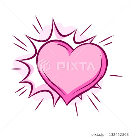 Valentine cartoon heart with explosion. Romantic speech bubble in comic style. Love greeting card. Valentine cartoon heart with explosion. Romantic speech bubble in comic style. Love greeting card. 132452808