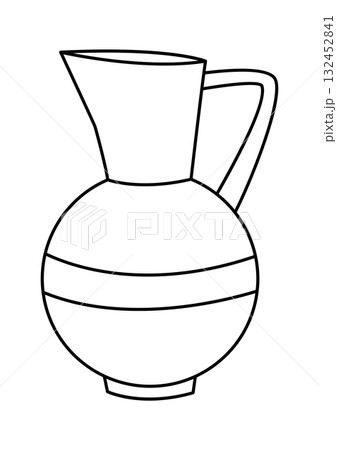Illustration of jug. Milk pitcher silhouette, classic jug icon, vintage milk container in line art style. 132452841