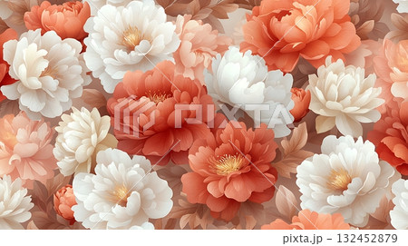 Stunning Floral Pattern Design with Peonies and Hues of Coral, Cream, and White Blossoms 132452879