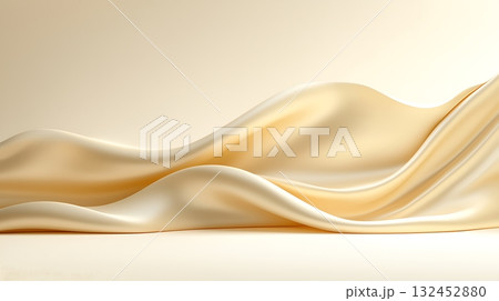 Elegant Flowing Silk Fabric Draped on Soft Neutral Background for Creative Use 132452880