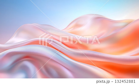 Soft Waves of Satin Fabric with Delicate Pastel Colors and Gentle Light Reflections 132452881