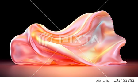 Soft Flowing Fabric with Delicate Colors and Gentle Light Effects on a Dark Background 132452882