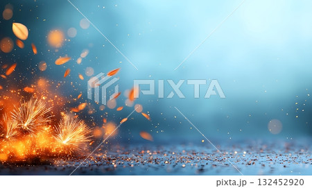 Vibrant Autumn Leaves and Sparkles with Soft Blue Background for Relaxing Atmosphere Vibrant Autumn Leaves and Sparkles with Soft Blue Background for Relaxing Atmosphere 132452920