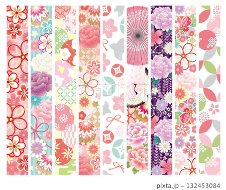 ピンクなどのガーリーな和柄ライン 132453084