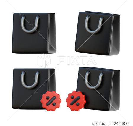 cartoon style black friday shopping bag with discount mark 3D graphic cartoon style black friday shopping bag with discount mark 3D graphic 132453085