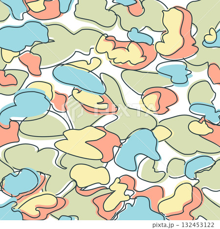 Seamless Camouflage Pattern in Blue Red Green abstract background. Modern clothing style masking camo repeat print. Wavy shapes. Graphic design vector illustration for Fashion Textile Cover Banner 132453122