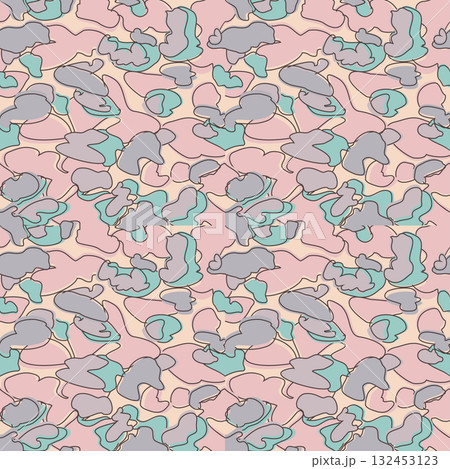 Pastel Camouflage Seamless Pattern in Pink abstract background. Modern clothing style masking camo repeat print. Wavy shapes. Graphic design vector illustration for Fashion Textile Cover Banner Cloth 132453123