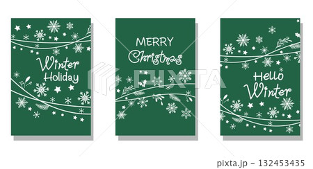 シンプルでおしゃれなクリスマスカードのイラストセット シンプルでおしゃれなクリスマスカードのイラストセット 132453435