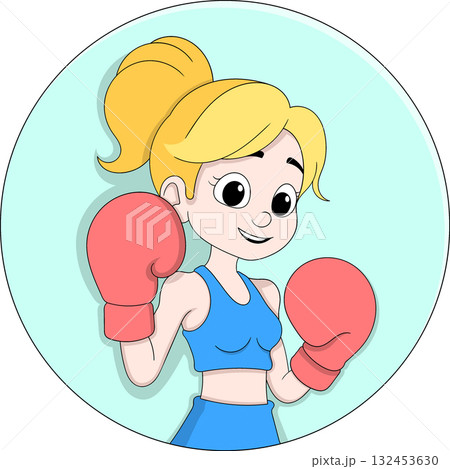 Vector cartoon logo of a female boxer inside a circular frame, ideal for social media avatar or sports branding identity 132453630