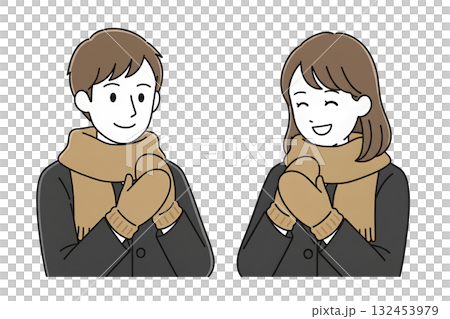 一位男士和一位女士戴著圍巾和手套的插圖 132453979