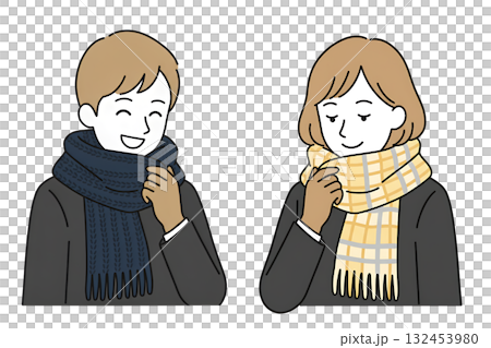 男人和女人戴著圍巾的插圖 132453980