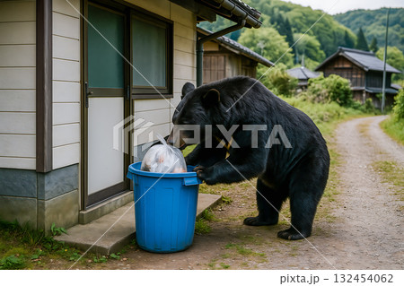 家庭の生ゴミを漁るツキノワグマ 家庭の生ゴミを漁るツキノワグマ 132454062