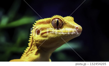 Vibrant Close-up of a Colorful Leopard Gecko with Striking Eyes and Texture 132454205