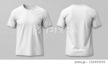 Blank white t-shirt front and back mockup on gray background 132454335