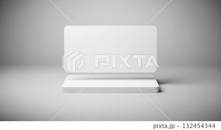 Minimalist white display stand on gray background for product presentation Minimalist white display stand on gray background for product presentation 132454344
