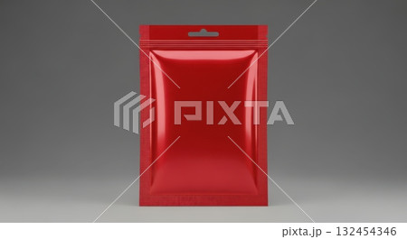 Blank red stand-up pouch on gray background for packaging design Blank red stand-up pouch on gray background for packaging design 132454346