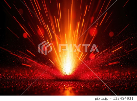 Powerful fiery energy explosion with vibrant red and orange sparks 132454931