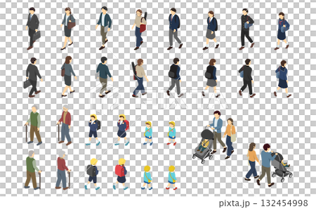 等距插畫：行走的人組 132454998