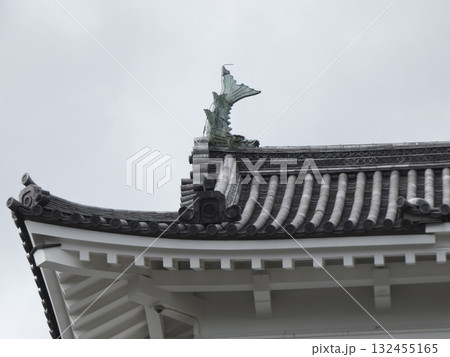 小田原城 銅門の屋根を飾る緑青の鯱、歴史を伝える荘厳な瓦 132455165